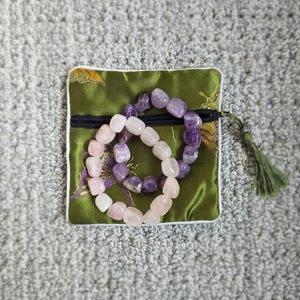 Genuine Rose Quartz & Amethyst Bracelets Set